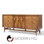 Broyhill Brasilia Mid Century Walnut and Brass Lowboy Dresser
