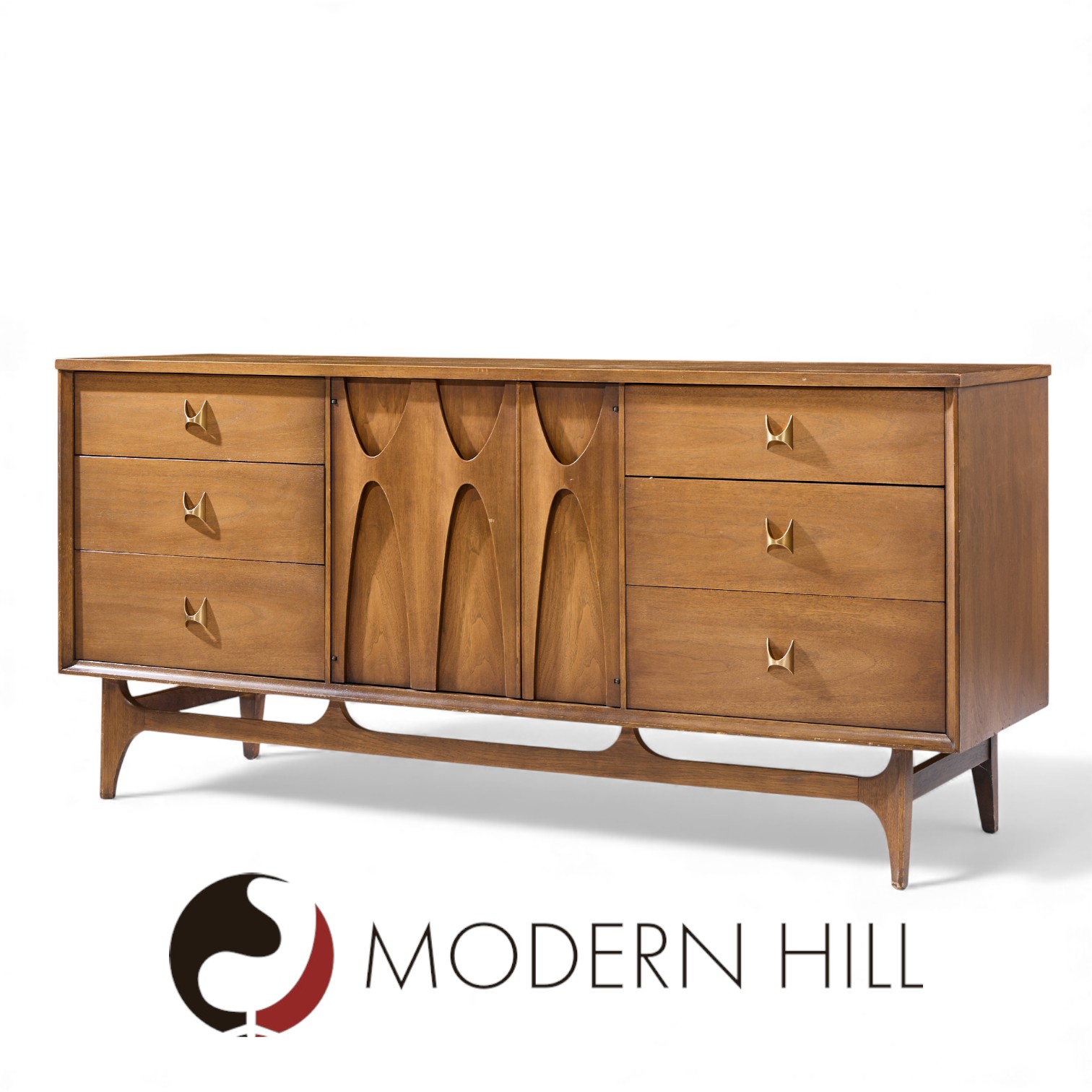 Broyhill Brasilia Mid Century Walnut and Brass Lowboy Dresser