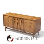 Broyhill Brasilia Mid Century Walnut and Brass Lowboy Dresser