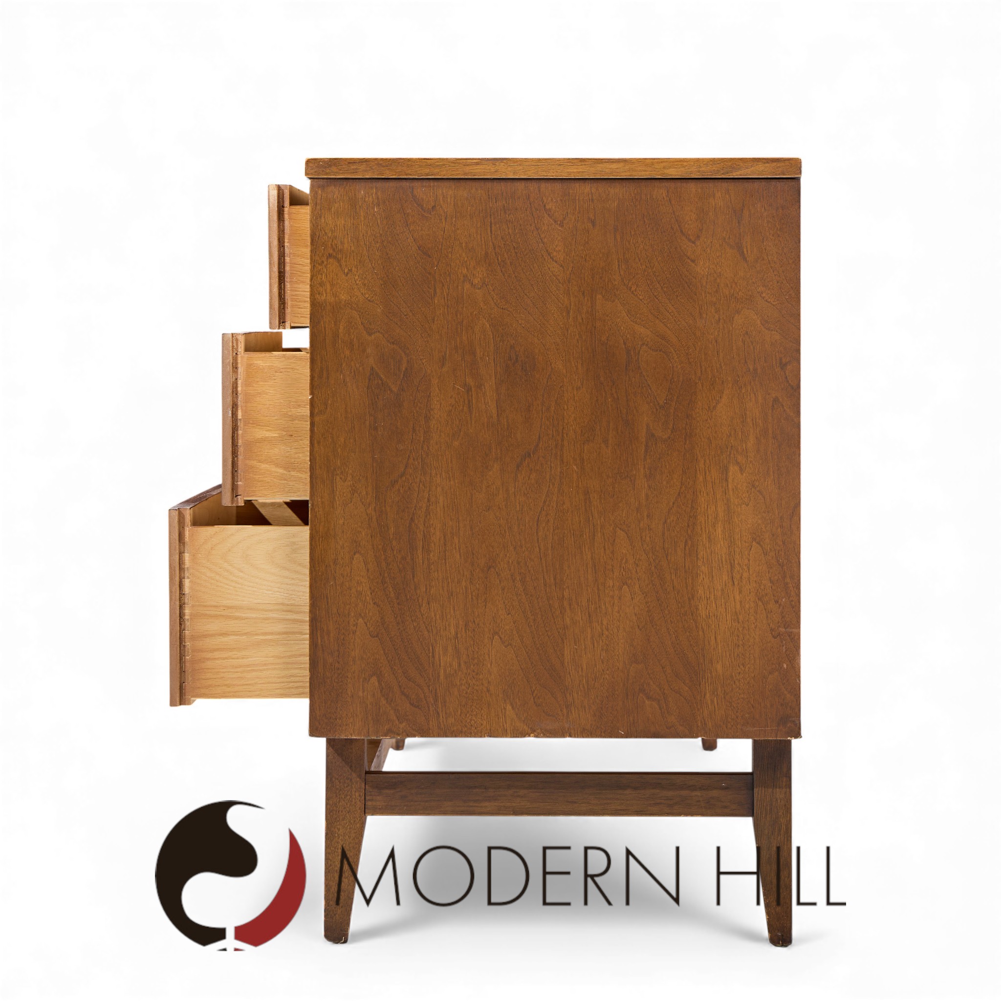 Broyhill Brasilia Mid Century Walnut and Brass Lowboy Dresser