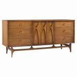 Broyhill Brasilia Mid Century Walnut and Brass Lowboy Dresser