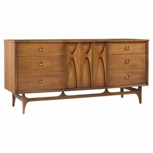 broyhill brasilia mid century walnut and brass lowboy dresser