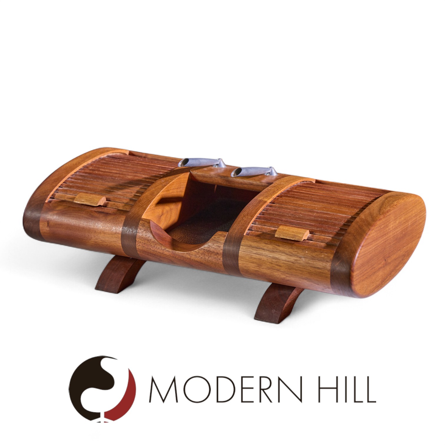 Bruce Erdman Mid Century Black Walnut Tambour Desk Top Organizer