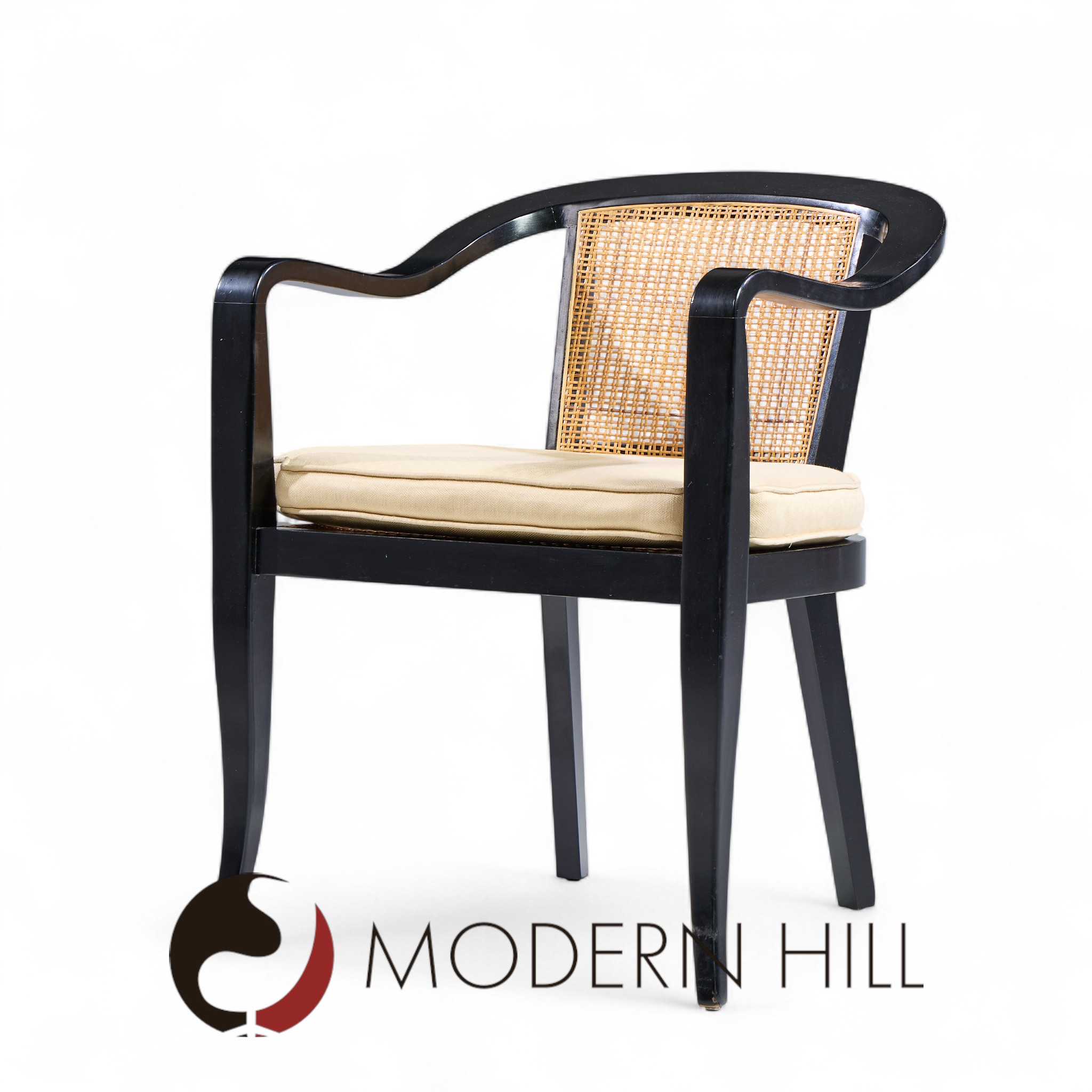Edward Wormley for Dunbar Style Mid Century Cane and Black Lacquer Lounge Chair