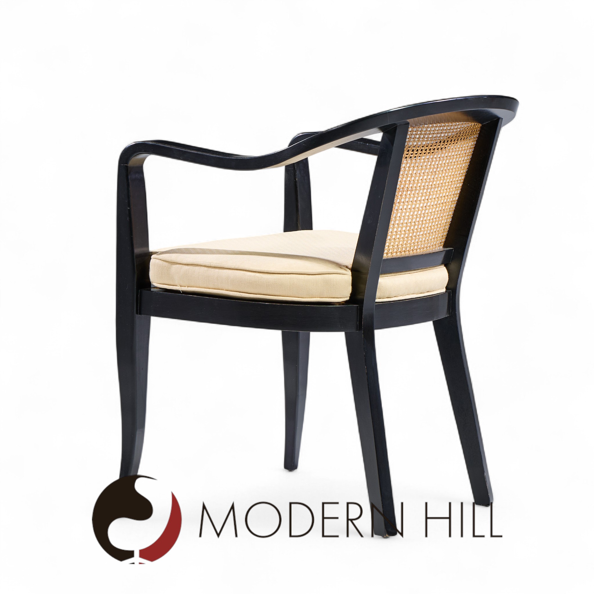 Edward Wormley for Dunbar Style Mid Century Cane and Black Lacquer Lounge Chair