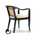 Edward Wormley for Dunbar Style Mid Century Cane and Black Lacquer Lounge Chair