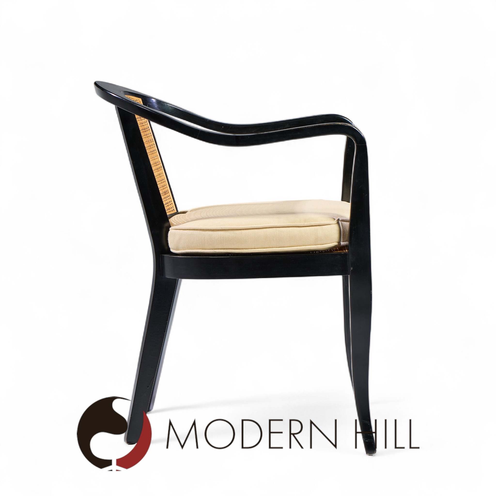 Edward Wormley for Dunbar Style Mid Century Cane and Black Lacquer Lounge Chair