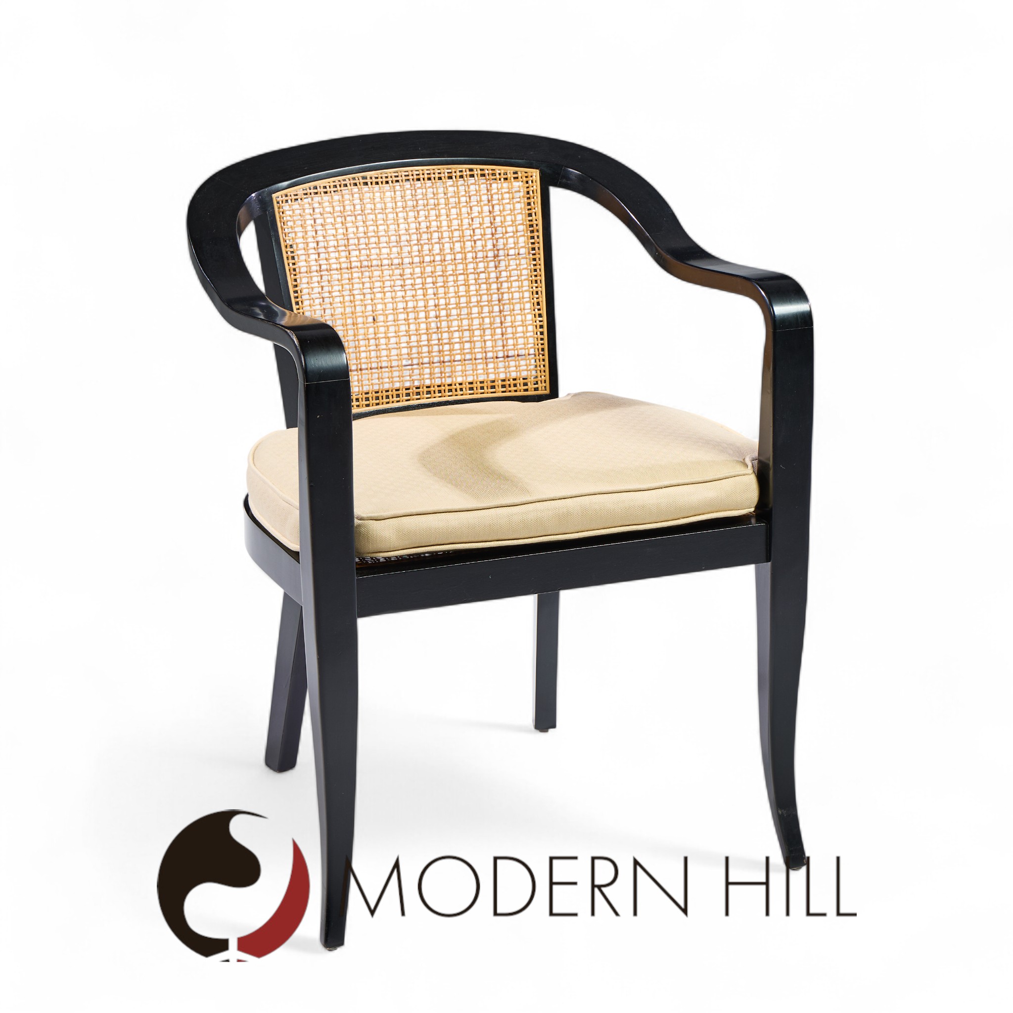 Edward Wormley for Dunbar Style Mid Century Cane and Black Lacquer Lounge Chair