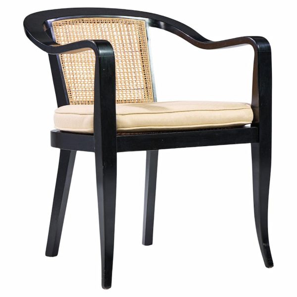 Edward Wormley for Dunbar Style Mid Century Cane and Black Lacquer Lounge Chair