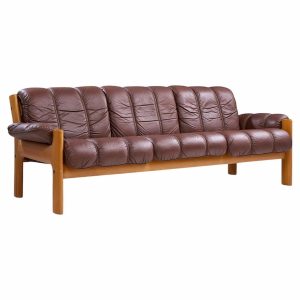 ekornes mid century norwegian teak and leather montana sofa