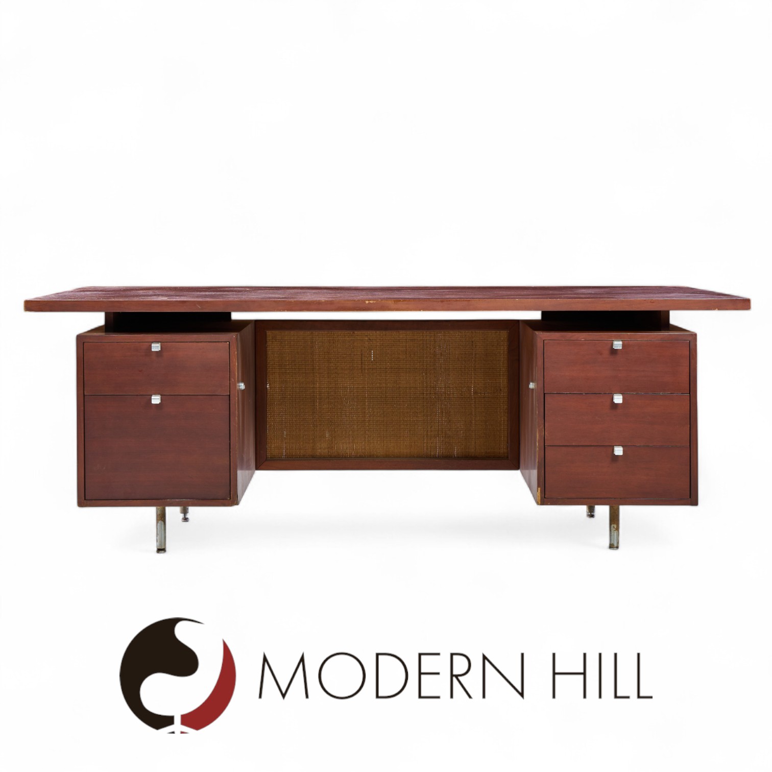 George Nelson for Herman Miller Mid Century Walnut and Cane Executive Desk