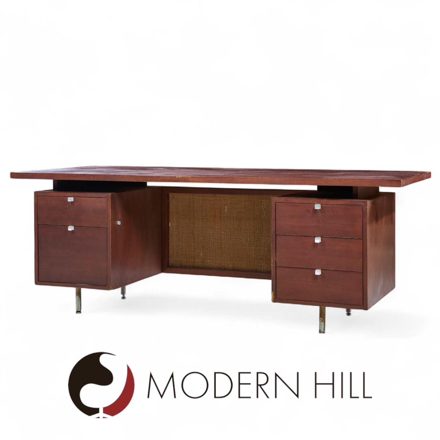 George Nelson for Herman Miller Mid Century Walnut and Cane Executive Desk