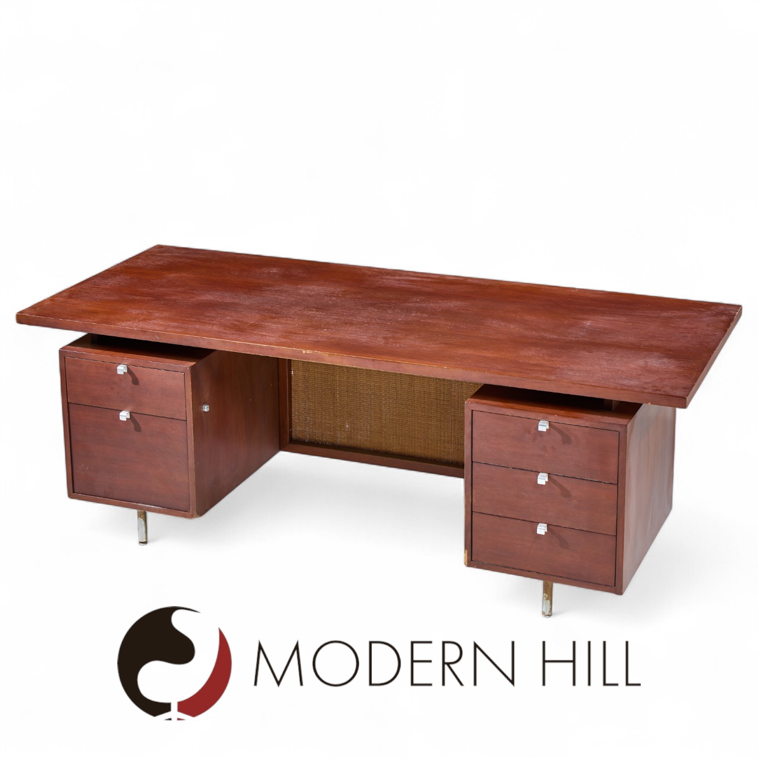 George Nelson for Herman Miller Mid Century Walnut and Cane Executive Desk