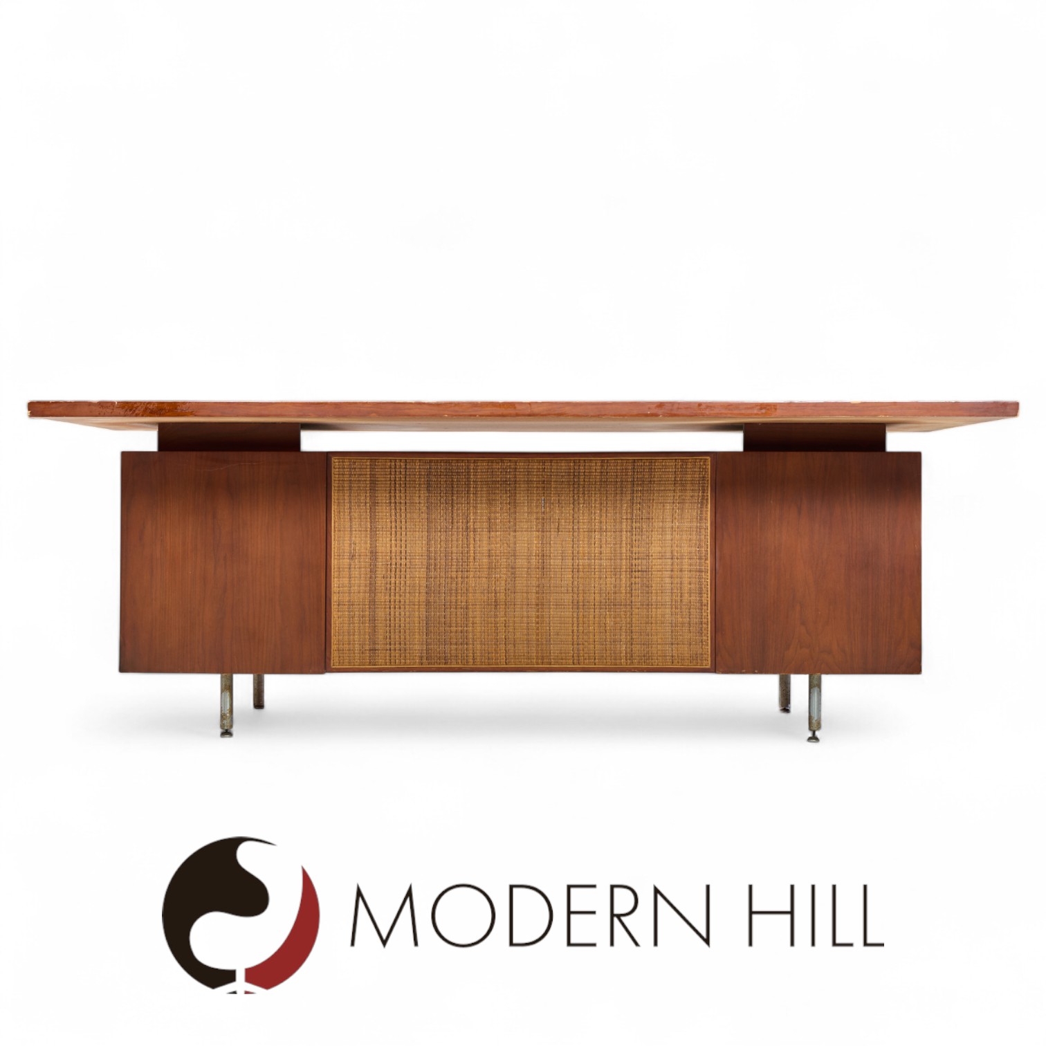 George Nelson for Herman Miller Mid Century Walnut and Cane Executive Desk