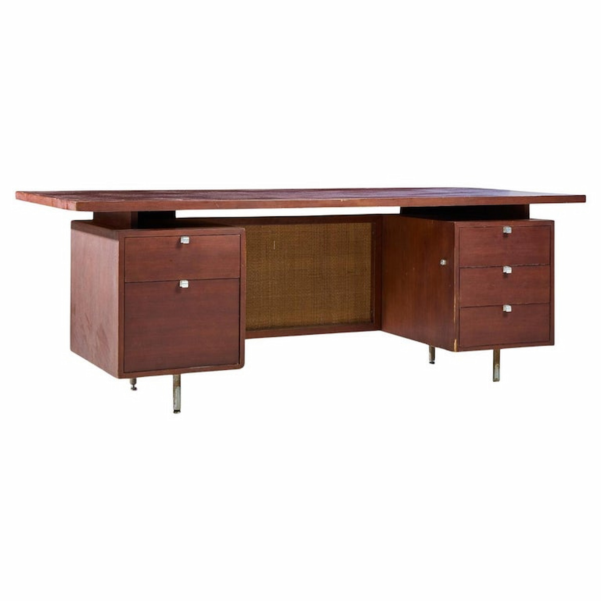 George Nelson for Herman Miller Mid Century Walnut and Cane Executive Desk