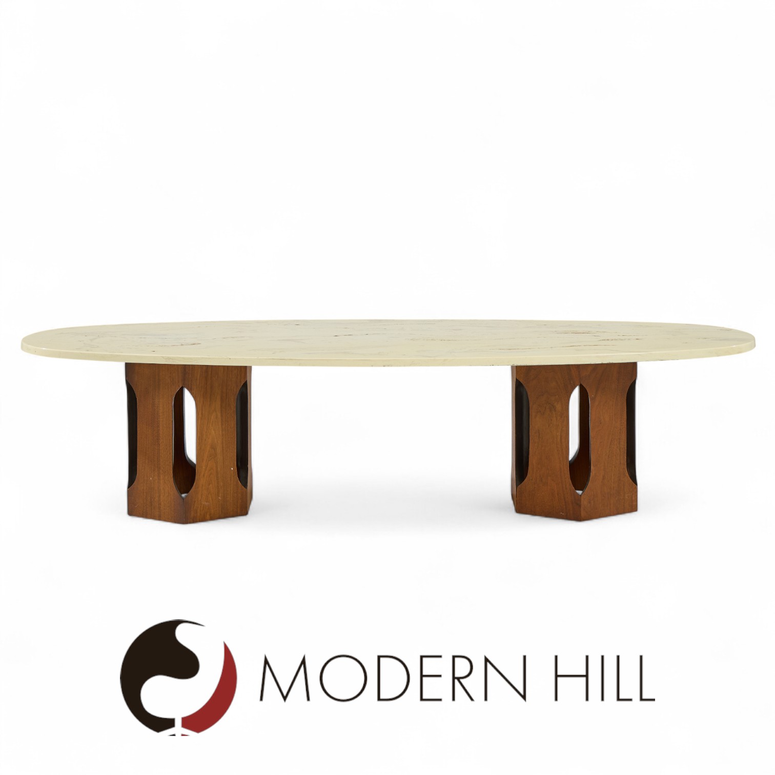 Harvey Probber Mid Century Walnut and Stone Coffee Table