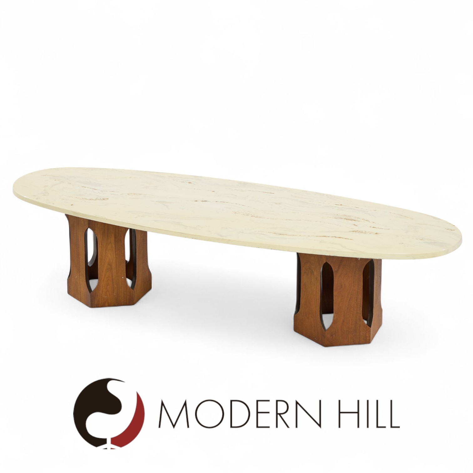 Harvey Probber Mid Century Walnut and Stone Coffee Table