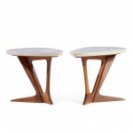 Harvey Probber Walnut and Terrazzo Side End Tables - Pair
