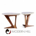 Harvey Probber Walnut and Terrazzo Side End Tables - Pair