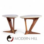 Harvey Probber Walnut and Terrazzo Side End Tables - Pair