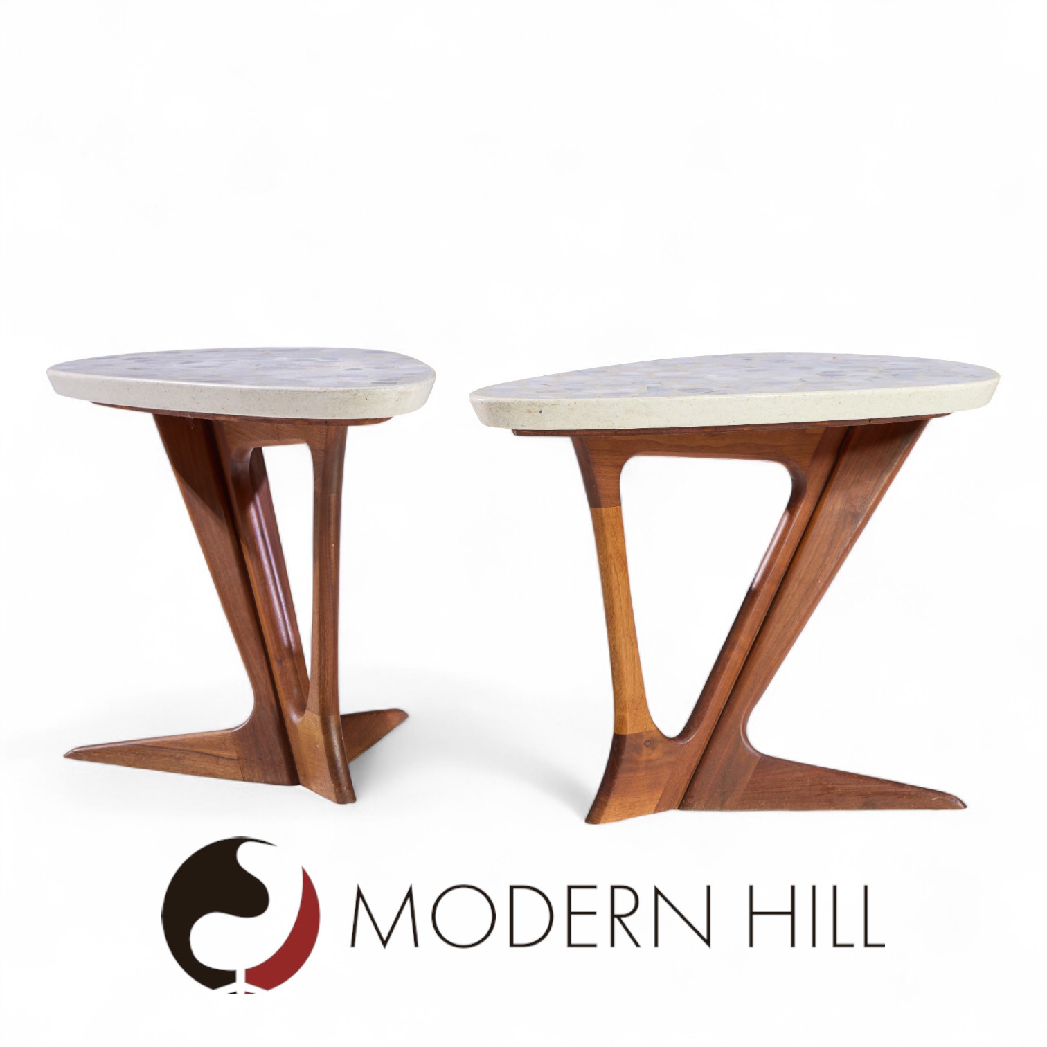 Harvey Probber Walnut and Terrazzo Side End Tables - Pair