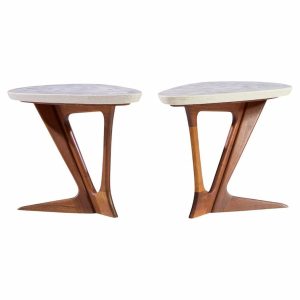 harvey probber walnut and terrazzo side end tables - pair
