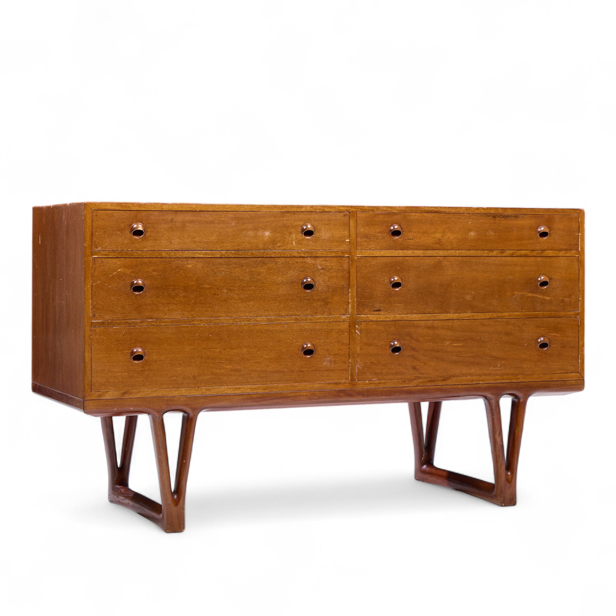 Helge Vestergaard-jensen for Peder Pedersen Mid Century Sculptural Danish Teak 6 Drawer Dresser