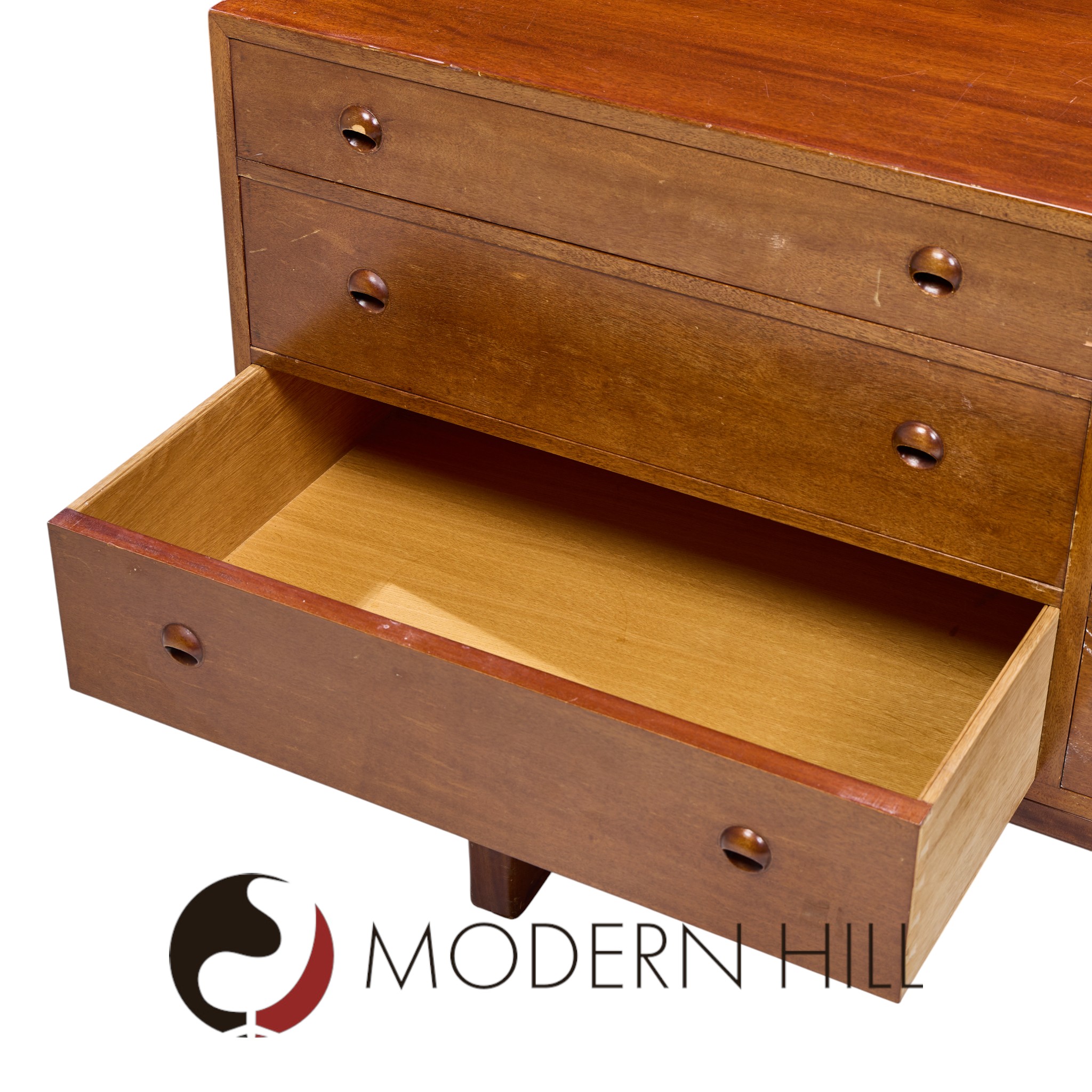 Helge Vestergaard-jensen for Peder Pedersen Mid Century Sculptural Danish Teak 6 Drawer Dresser