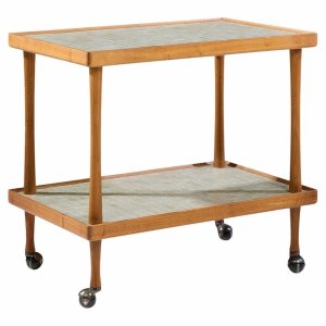 jane and gordon martz for marshall studios mid century walnut and tile bar cart