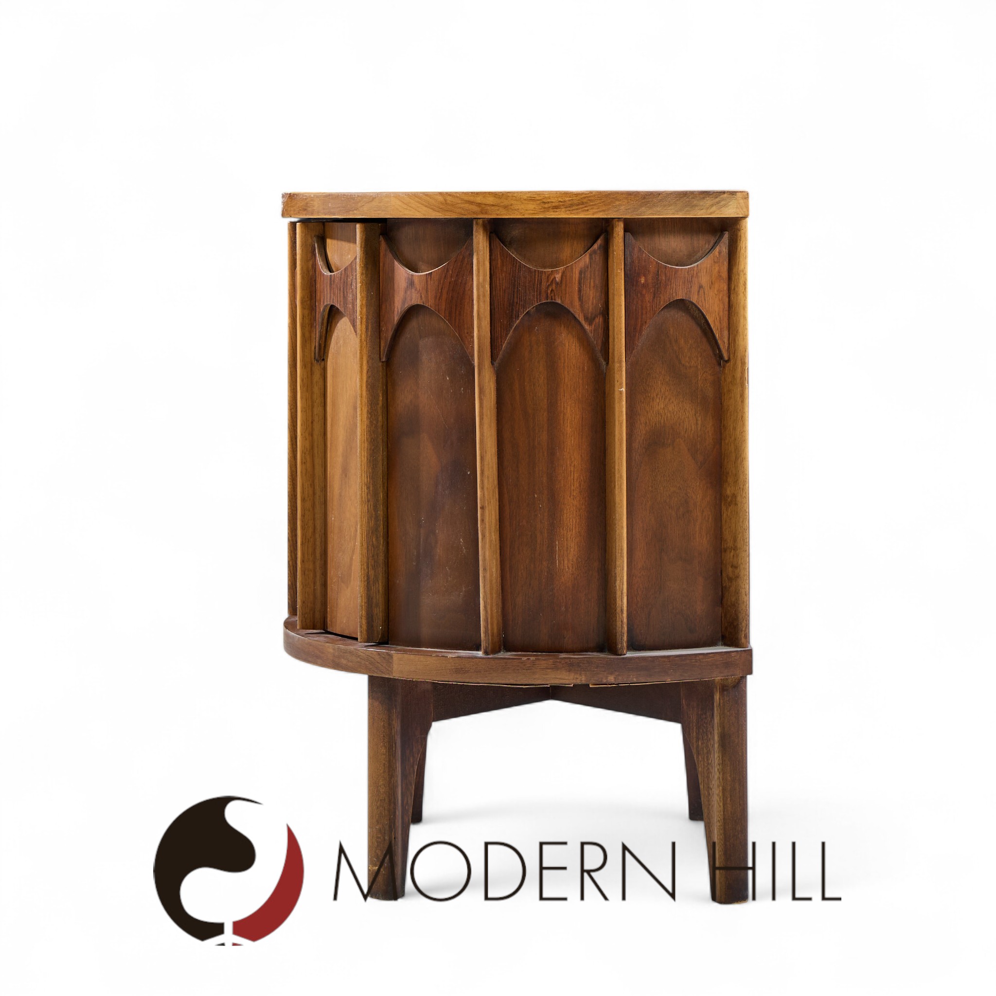 Kent Coffey Perspecta Mid Century Round Walnut and Rosewood Nightstands -  Pair
