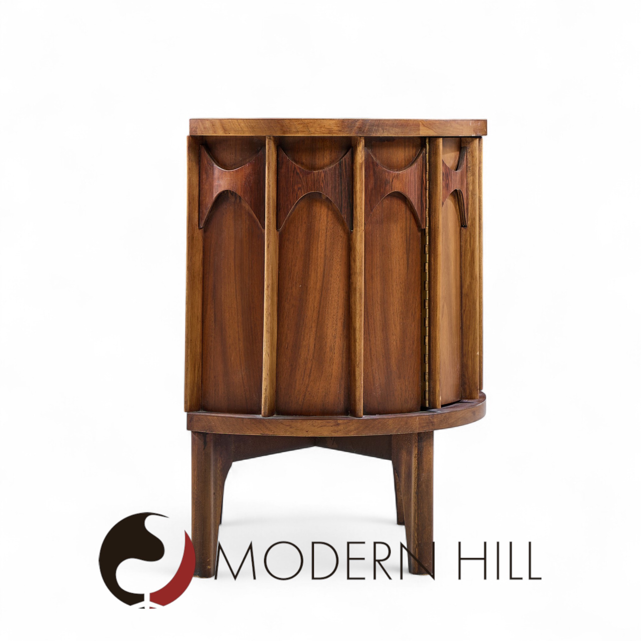 Kent Coffey Perspecta Mid Century Round Walnut and Rosewood Nightstands -  Pair