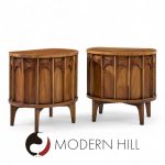 Kent Coffey Perspecta Mid Century Round Walnut and Rosewood Nightstands -  Pair
