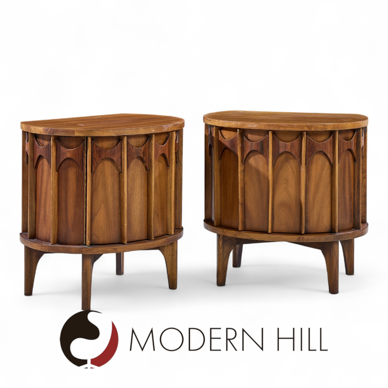 Kent Coffey Perspecta Mid Century Round Walnut and Rosewood Nightstands -  Pair