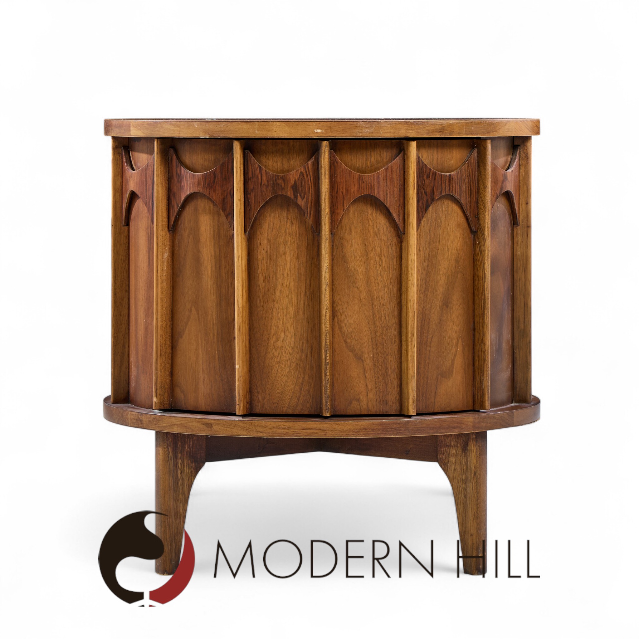 Kent Coffey Perspecta Mid Century Round Walnut and Rosewood Nightstands -  Pair