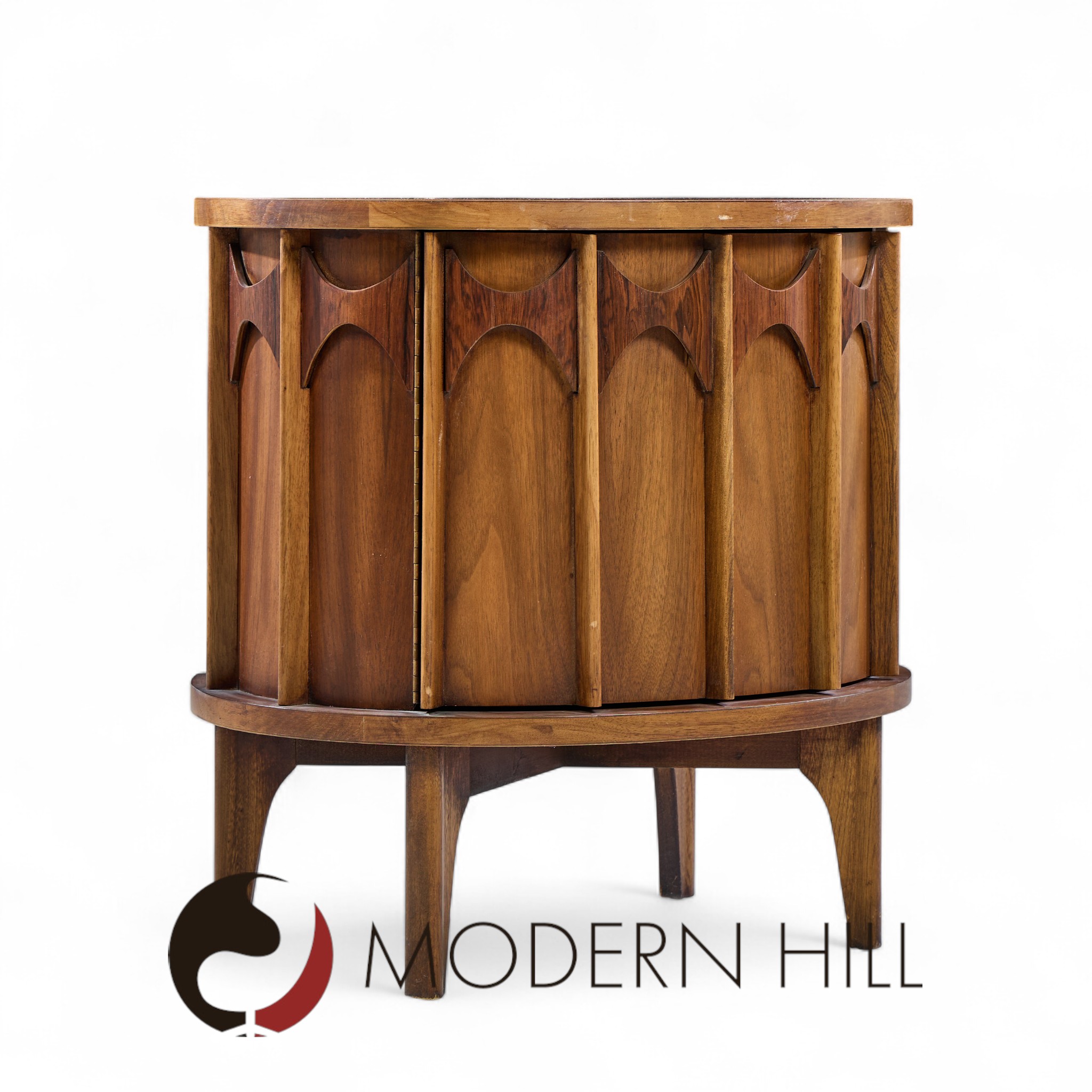 Kent Coffey Perspecta Mid Century Round Walnut and Rosewood Nightstands -  Pair