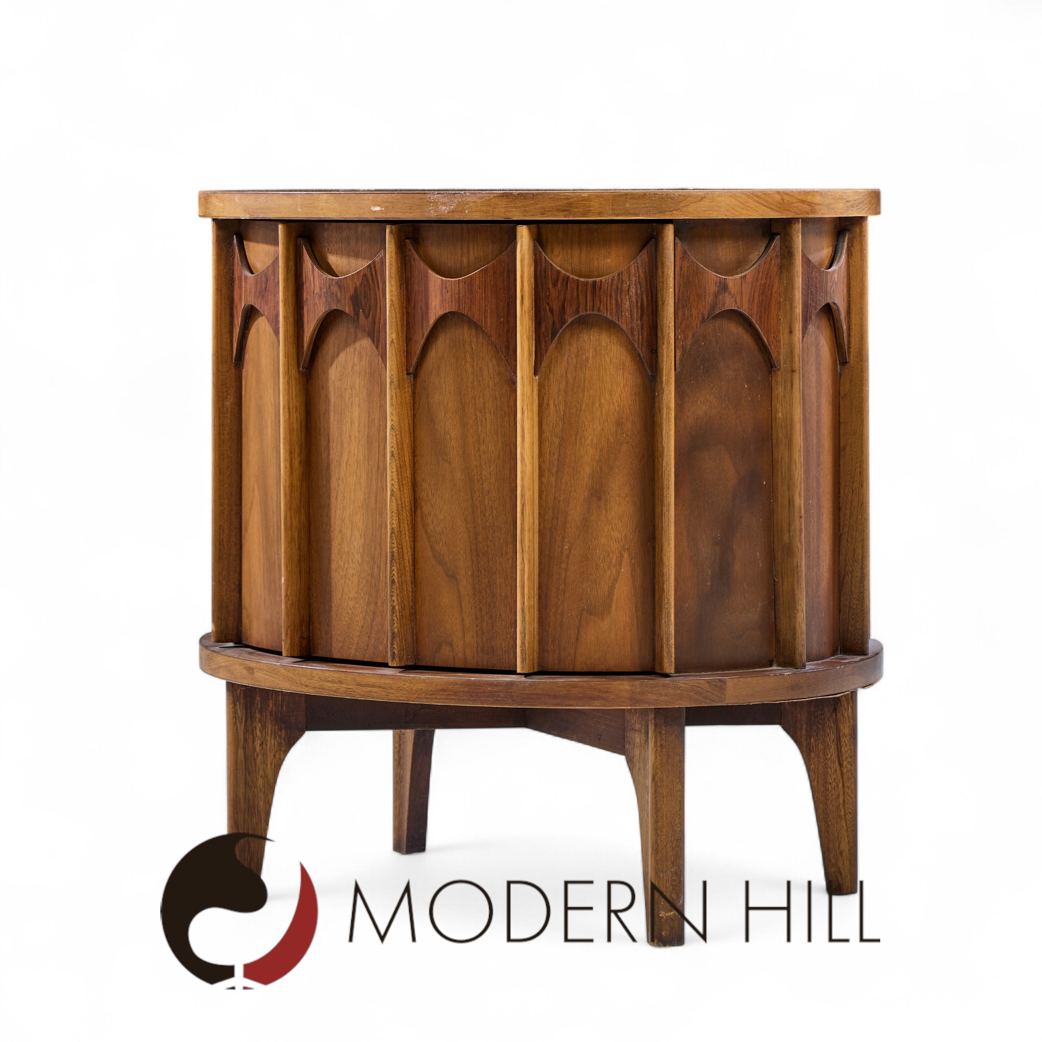 Kent Coffey Perspecta Mid Century Round Walnut and Rosewood Nightstands -  Pair