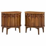 Kent Coffey Perspecta Mid Century Round Walnut and Rosewood Nightstands -  Pair