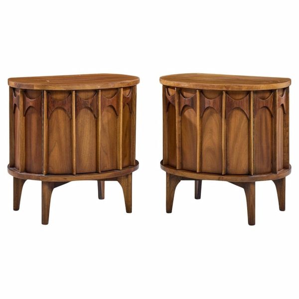 Kent Coffey Perspecta Mid Century Round Walnut and Rosewood Nightstands -  Pair