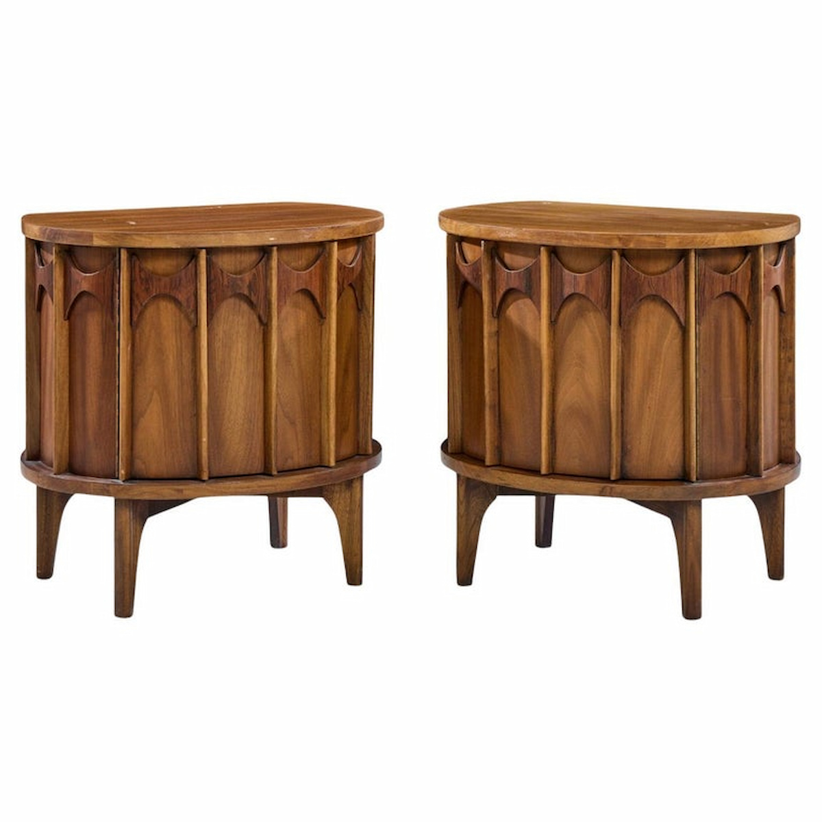 Kent Coffey Perspecta Mid Century Round Walnut and Rosewood Nightstands -  Pair