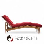Kofod Larsen for Selig Mid Century Walnut Chaise Lounge Chair