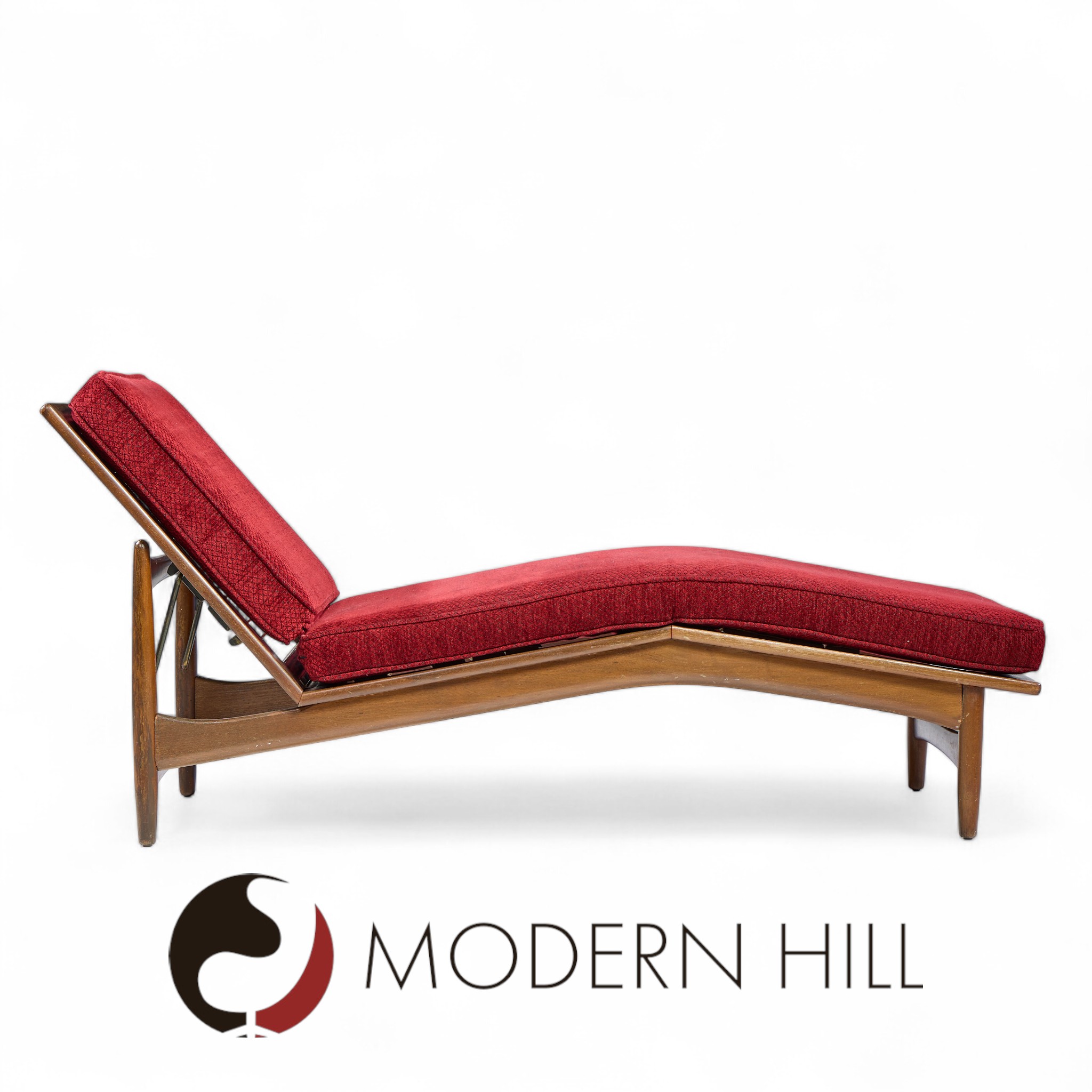 Kofod Larsen for Selig Mid Century Walnut Chaise Lounge Chair