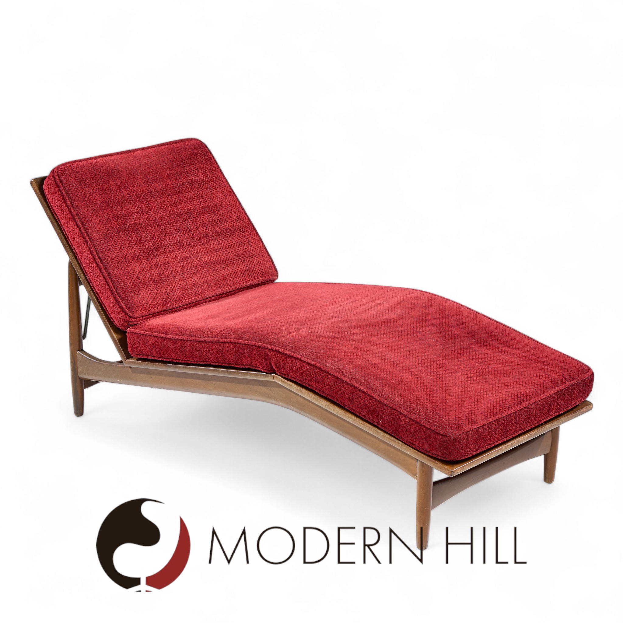 Kofod Larsen for Selig Mid Century Walnut Chaise Lounge Chair