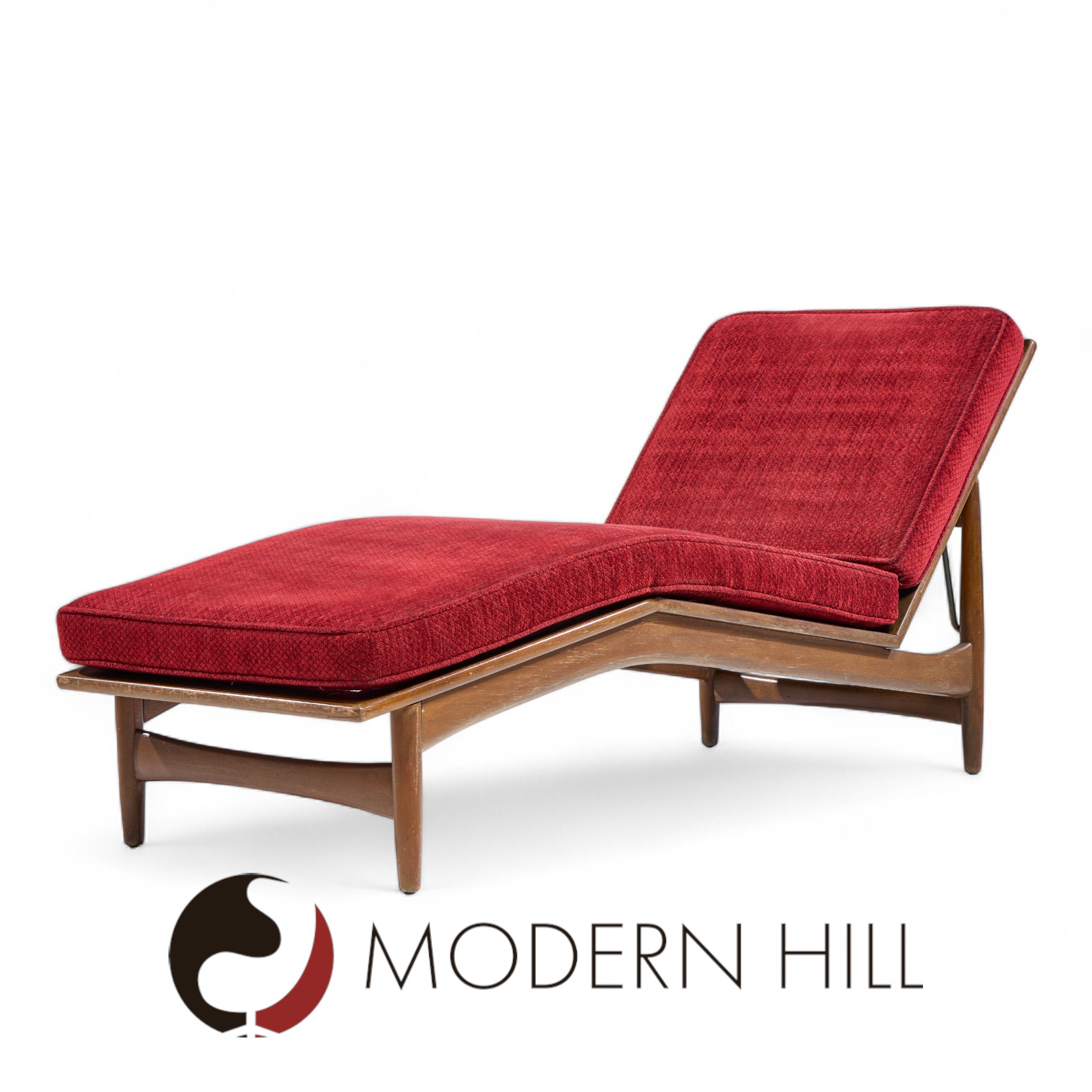 Kofod Larsen for Selig Mid Century Walnut Chaise Lounge Chair