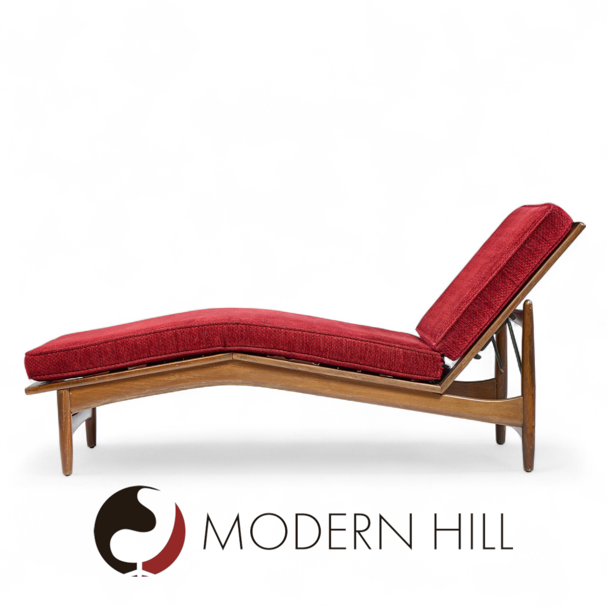 Kofod Larsen for Selig Mid Century Walnut Chaise Lounge Chair