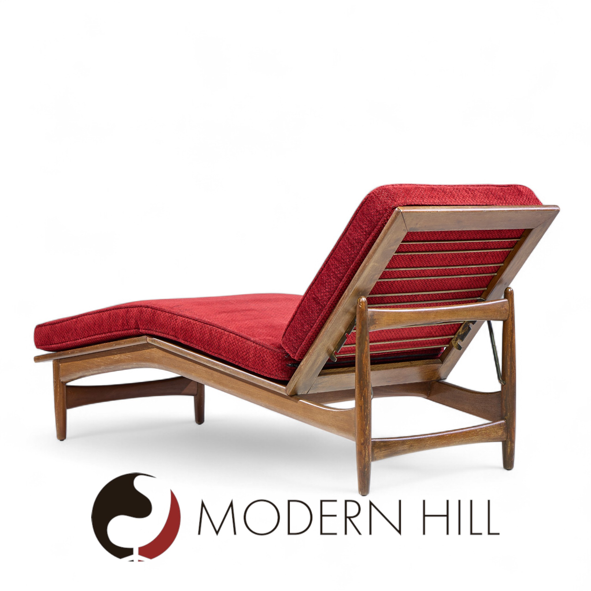 Kofod Larsen for Selig Mid Century Walnut Chaise Lounge Chair