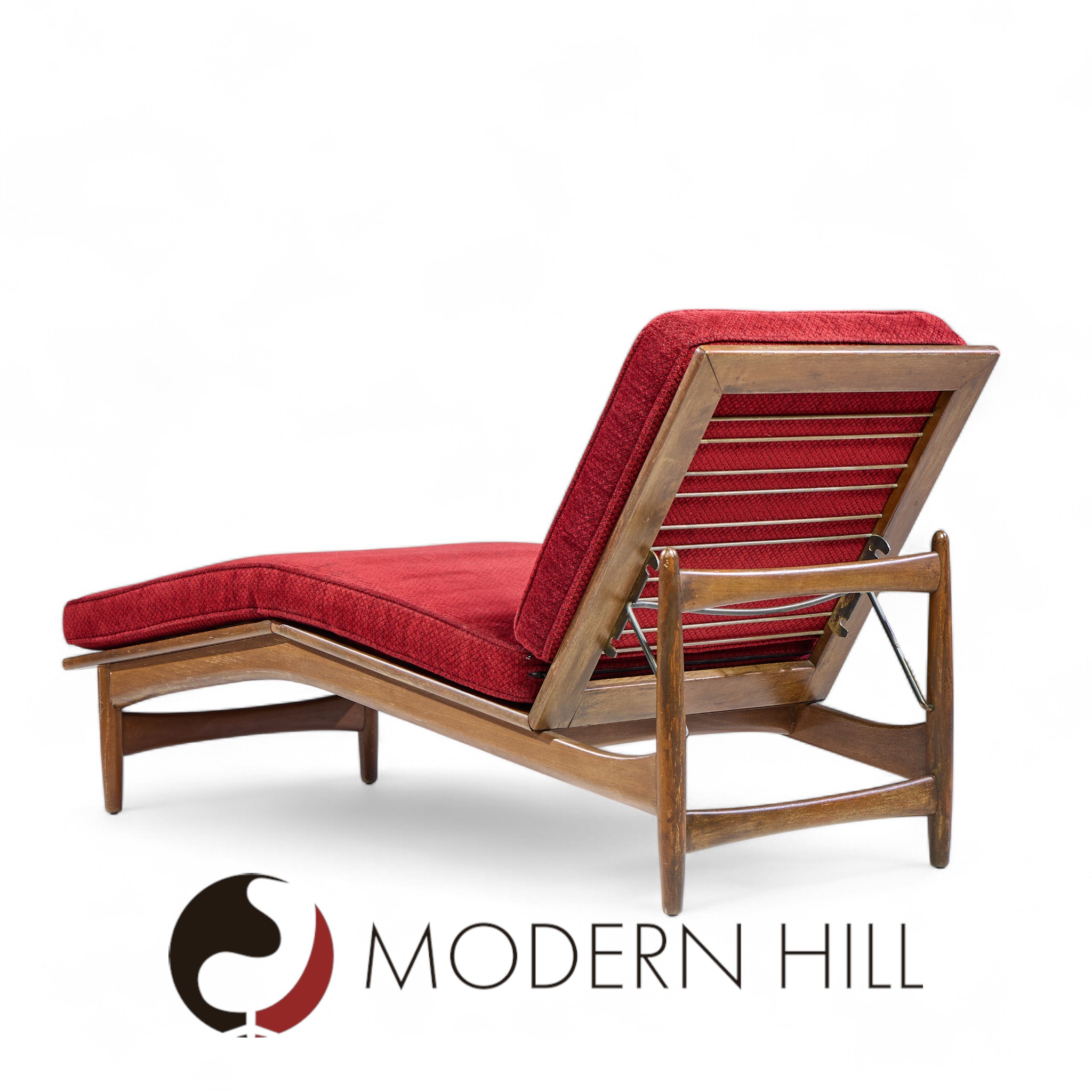 Kofod Larsen for Selig Mid Century Walnut Chaise Lounge Chair
