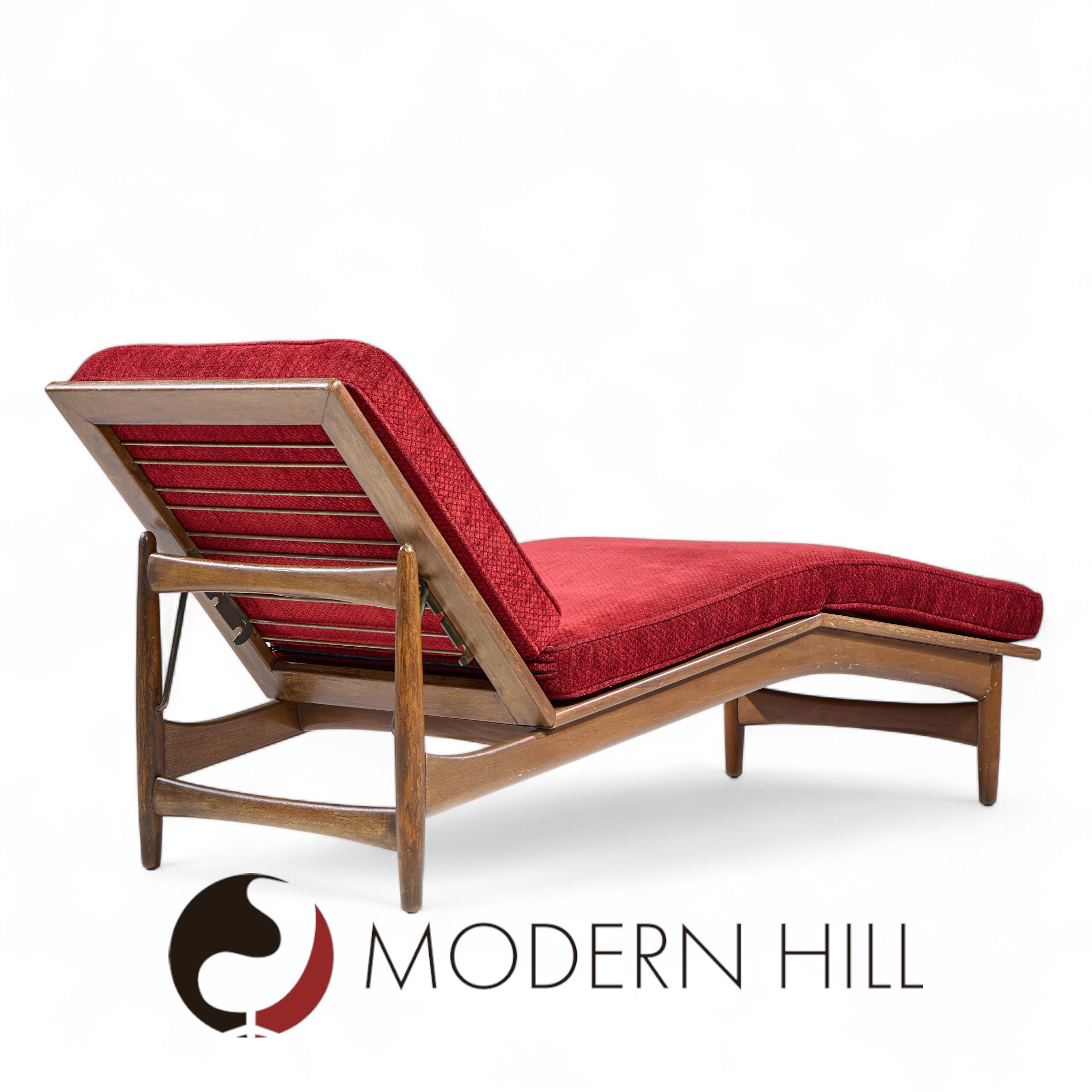 Kofod Larsen for Selig Mid Century Walnut Chaise Lounge Chair