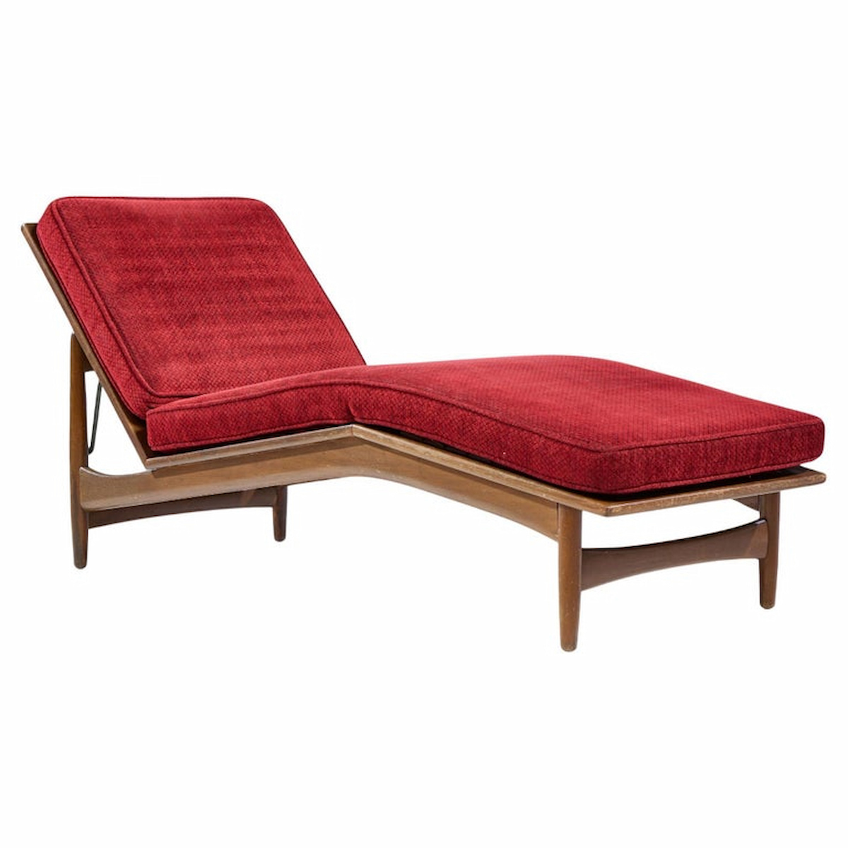 Kofod Larsen for Selig Mid Century Walnut Chaise Lounge Chair
