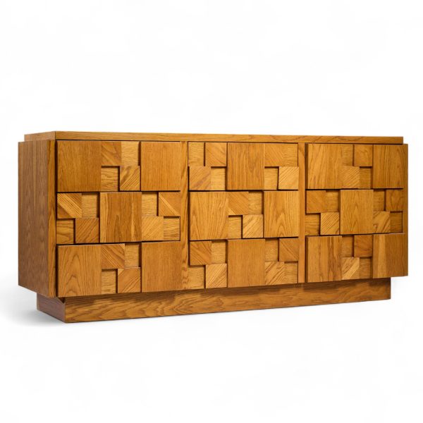 Lane Stacatto Brutalist Mid Century Oak Lowboy Dresser