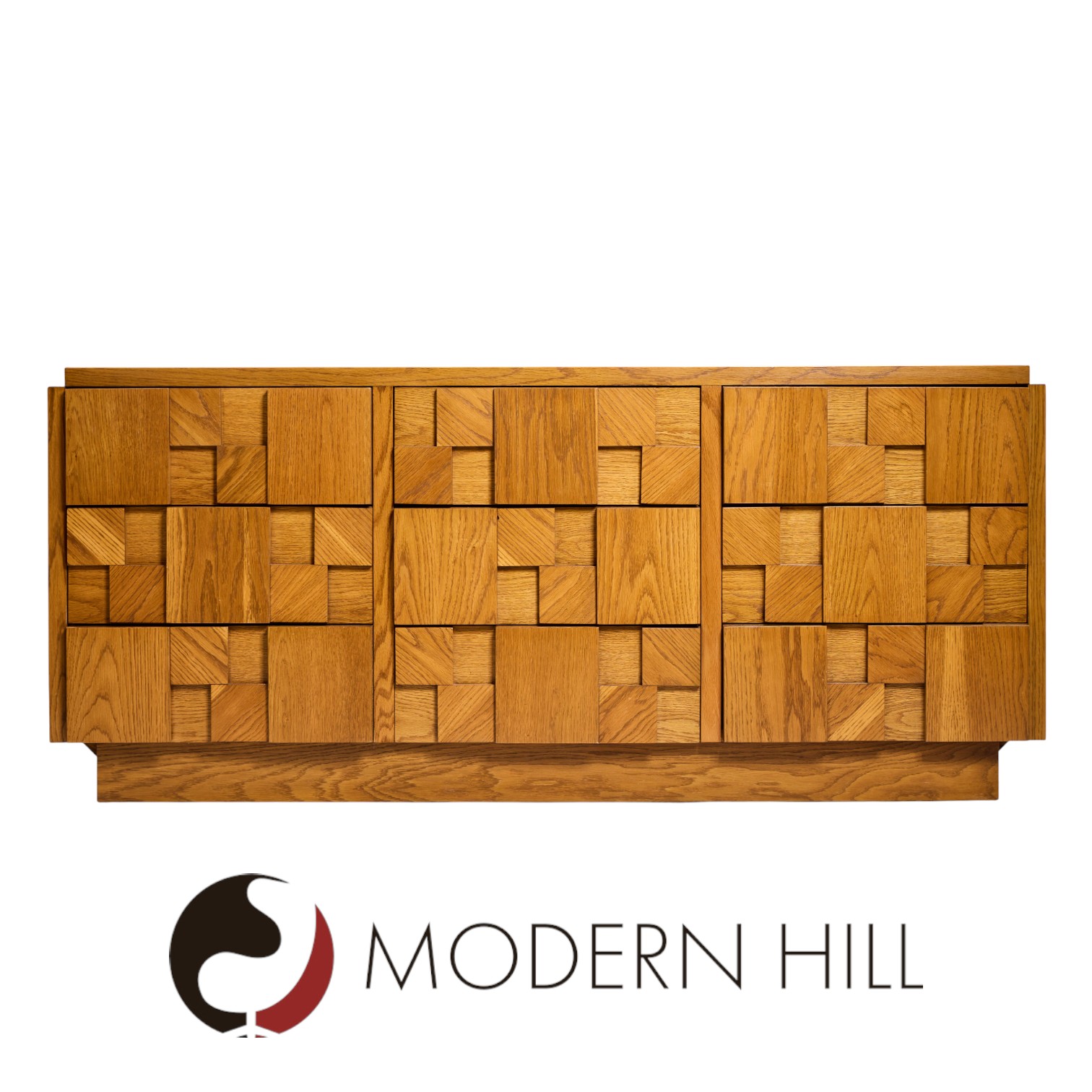 Lane Stacatto Brutalist Mid Century Oak Lowboy Dresser